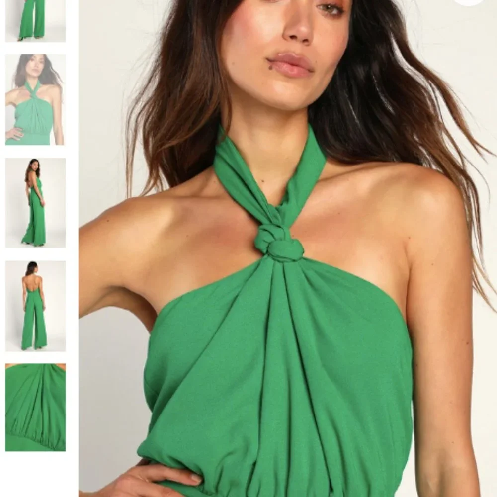 Lulus Epitome of Elegant Knotted Halter Wide-Leg Jumpsuit - Picture 3 of 15